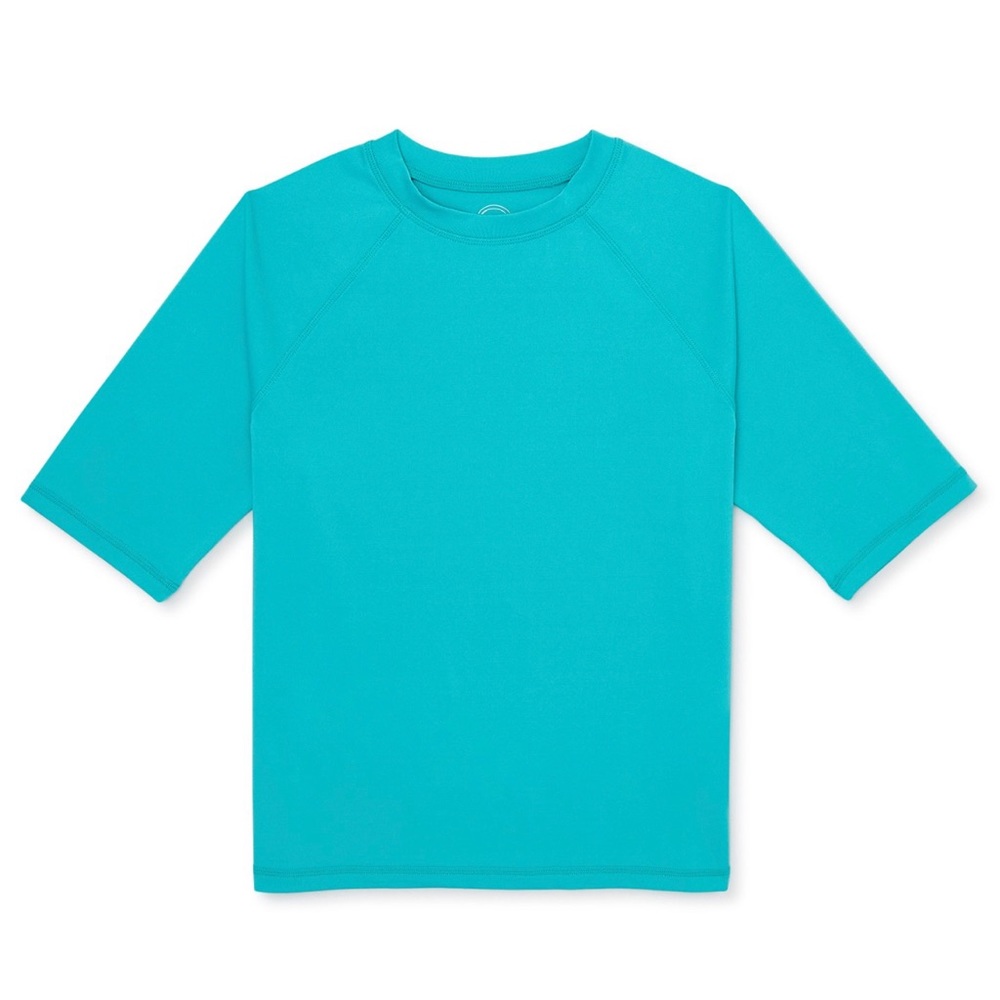 Boys rashguard summer swim T-shirt Small Wonder Nation Aqua teal blue green